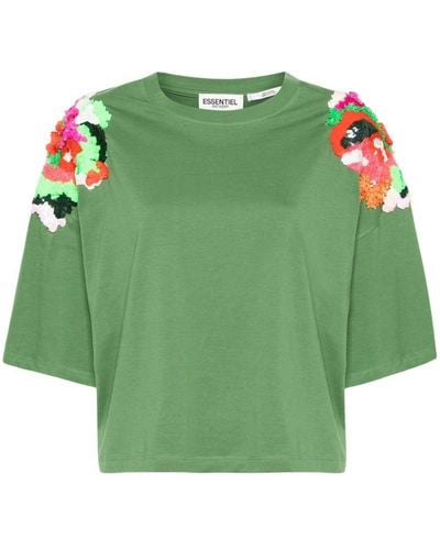 Essentiel Antwerp Fester T-Shirt mit Paillettendetail - Grün