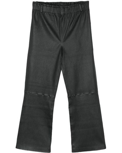Arma Leather Straight Trousers - Grey