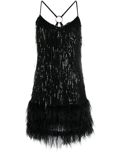 Liu Jo Sequin-embellished Ostrich-feather Minidress - Black