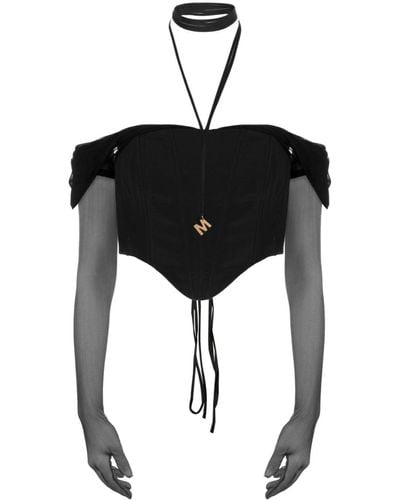 MANURI Blusa in stile corsetto crop - Nero