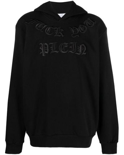 Philipp Plein Gothic Plein Logo-embroidered Hoodie - Black