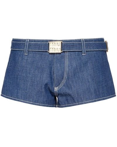 Miu Miu Short en jean ceinturé à boucle logo - Bleu