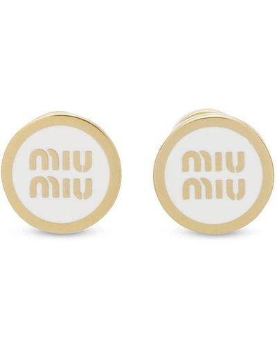 Miu Miu Logo-embossed Stud Earrings - Natural