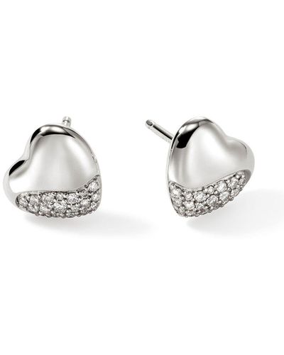 John Hardy Sterling Silver Pebble Heart Diamond Stud Earrings - Metallic