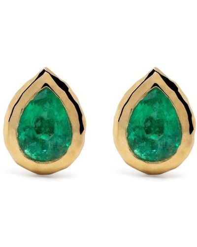 Octavia Elizabeth 18kt Yellow Gold Emerald Stud Earring - Green
