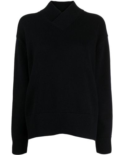 Studio Nicholson Crossover-neck Knitted Sweater - Black