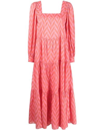 Ulla Johnson Georgina Chevron-print Tiered Dress - Pink