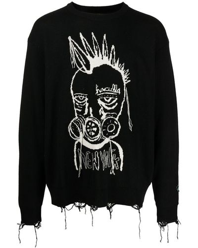 Haculla Distressed Gas Mask Sweater - Black
