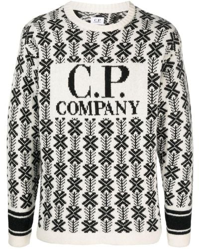 C.P. Company ロゴインターシャ セーター - ホワイト
