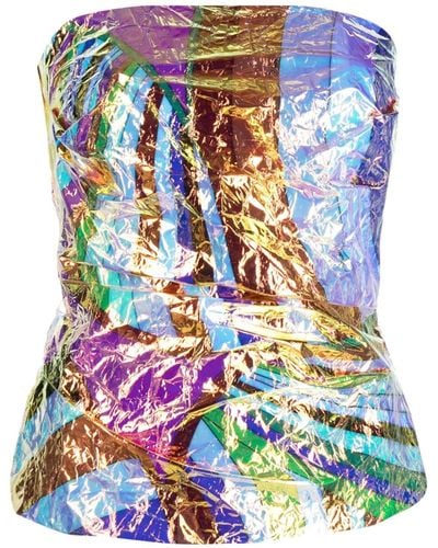 Emilio Pucci Iride-print Crinkled Strapless Top - Blue