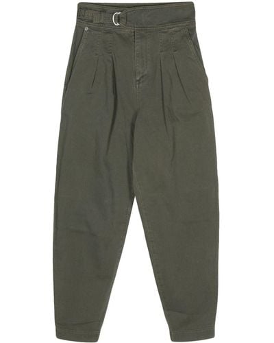 BOSS Pleated Tapered Cotton Trousers - Green