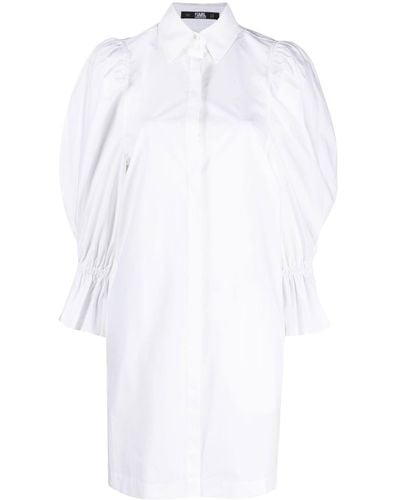 Karl Lagerfeld Puff-sleeve Organic-cotton Shirt Dress - White