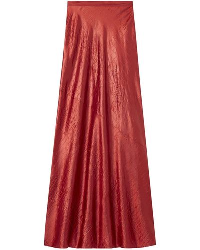 St. John Crocodile-embossed Satin Maxi Skirt - Red