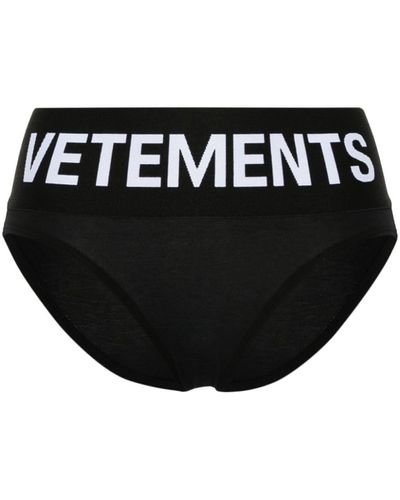 Vetements Logo-waistband Cotton Thong - Black
