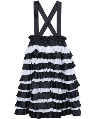 Noir Kei Ninomiya Striped Ruffled Dungaree Midi Dress - Black