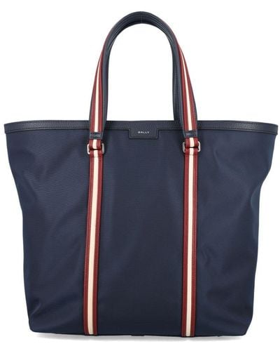 Bally Logo-print Stripe-detail Tote Bag - Blue