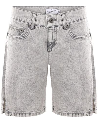 VAQUERA Side-slit Denim Shorts - Grey