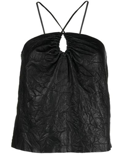 Zadig & Voltaire Cidonie Crinkled Leather Top - Black