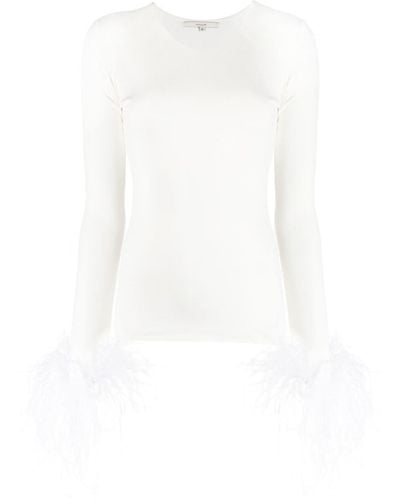 MANURI Elektra Feather-trim Stretch Blouse - White