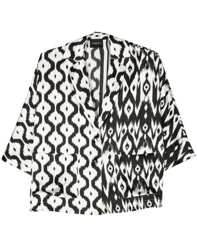 Simonetta Ravizza Geometric-print Silk Blazer - Black