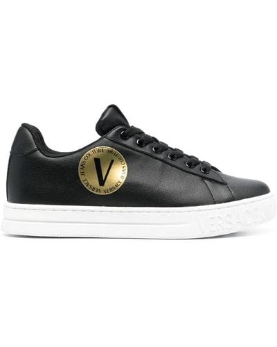 Versace Jeans Couture Logo-patch Round-toe Trainers - Black