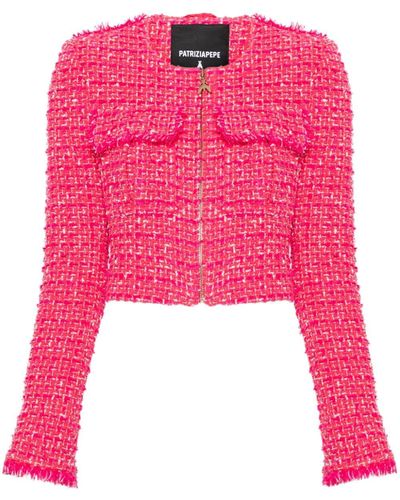 Patrizia Pepe Cropped Zipped Tweed Jacket - Pink
