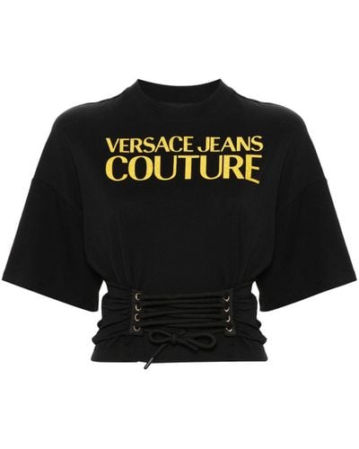 Versace Jeans Couture Cropped T-shirt Met Logoprint - Zwart