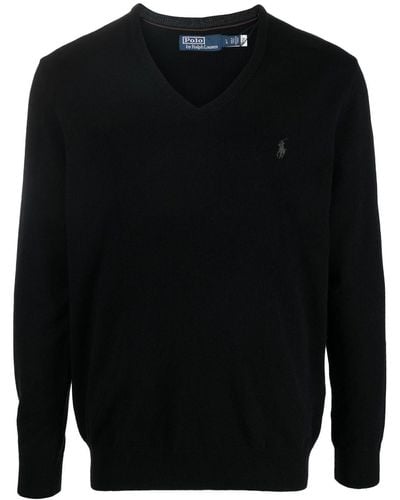 Ralph Lauren Logo-embroidered V-neck Sweater - Black