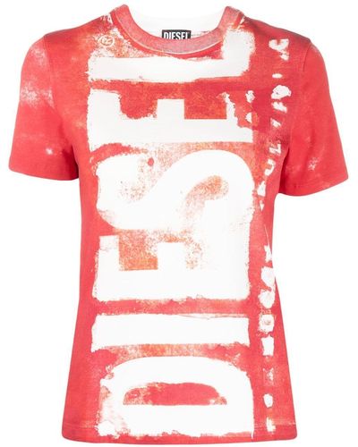 DIESEL T-Shirt mit Logo in ausgebleichter Optik - Rot