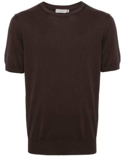 Canali T-shirt en maille fine à col rond - Noir