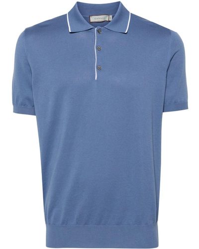 Canali Fine-knit Cotton Polo Shirt - Blue