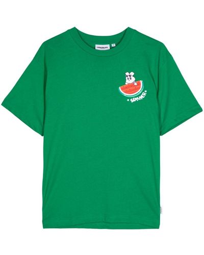 Chocoolate Summer Crew-neck Cotton T-shirt - Green