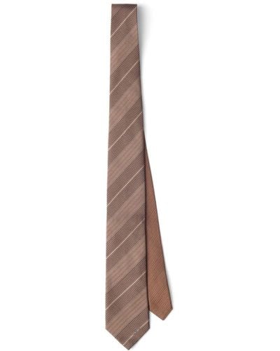 Prada Striped Silk-jacquard Tie - Brown