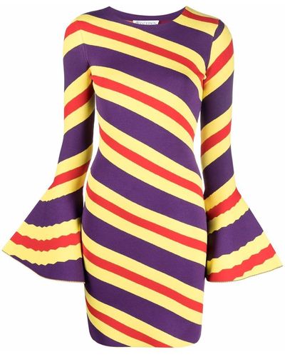 JW Anderson Stripe-pattern Long-sleeve Dress - Yellow
