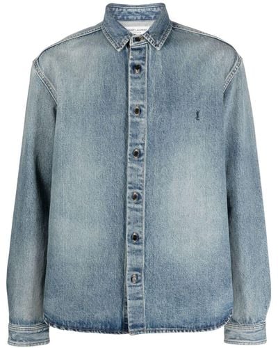 Saint Laurent Chemise en jean à logo brodé - Bleu