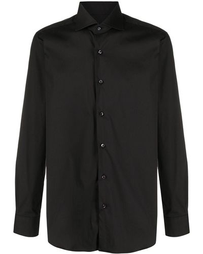 Barba Napoli Plain Button Shirt - Black