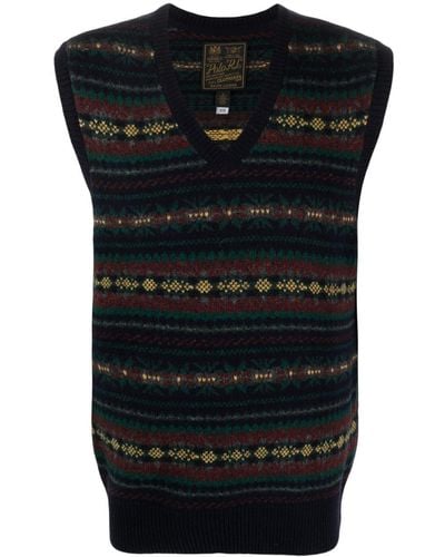 Polo Ralph Lauren Patterned Intarsia-knit Wool Vest - Black