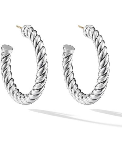 David Yurman Sterling Silver Sculpted Cable Hoop Earrings - Metallic
