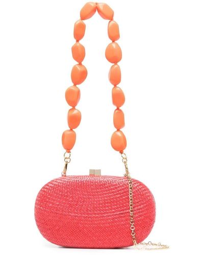 Serpui Beaded-strap Weaved Shoulder Bag - Pink