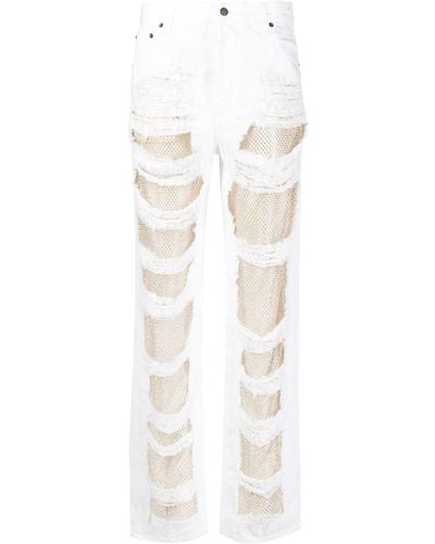 DARKPARK Ripped Design Cotton Jeans - White