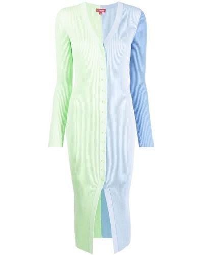 STAUD Shoko Colour-block Ribbed-knit Dress - Blue