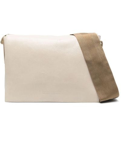 Uma Wang Debossed-logo Leather Shoulder Bag - Naturel