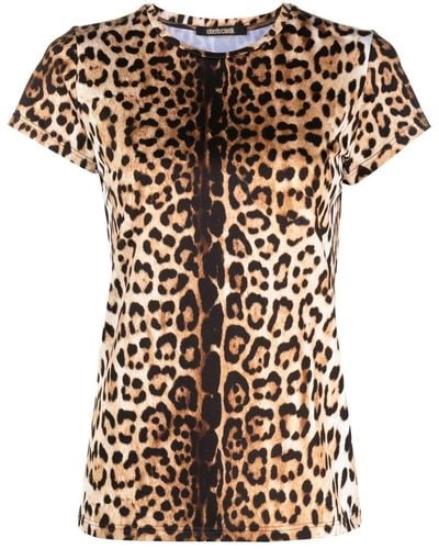 Roberto Cavalli Camiseta con motivo de leopardo y cuello redondo - Multicolor