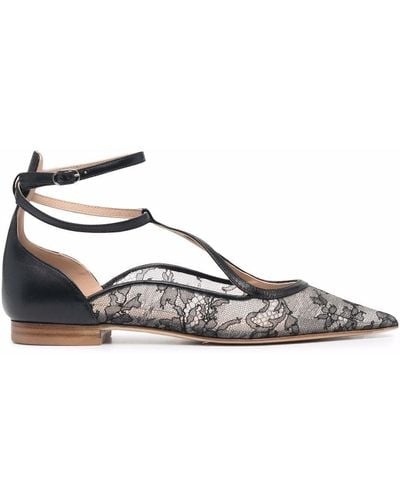 SCAROSSO Gae Floral-lace Ballerina Shoes - Black
