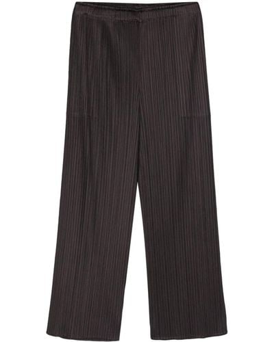 Pleats Please Issey Miyake Pleated Satined Cropped Trousers - Grey