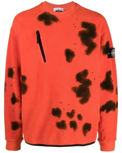 Stone Island Abstract-pattern Fleeced-jersey Jumper - Orange