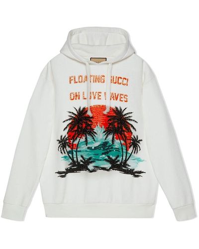 Gucci Crystal-embellished Cotton Hoodie - White