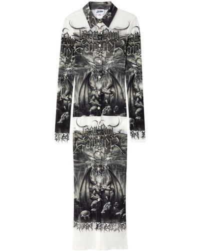 Jean Paul Gaultier Diablo-print Midi Shirt Dress - Gray