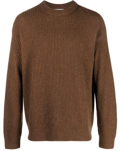 Closed Ribbed Knitted Sweater - Brown