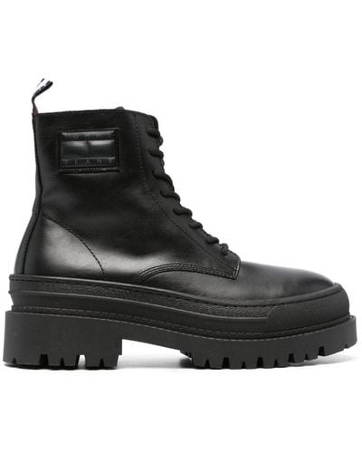 Tommy Hilfiger Foxing Lace-up Leather Boots - Black